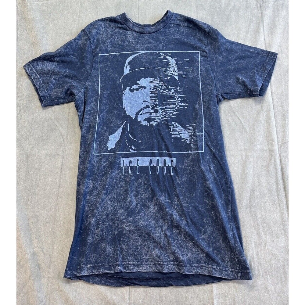 Ice Cube Picture Blue Print Tshirt Short Sleeve Graphic Tee Mens Small‎ Digital